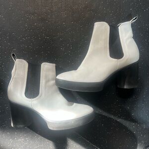 White leather ankle boots